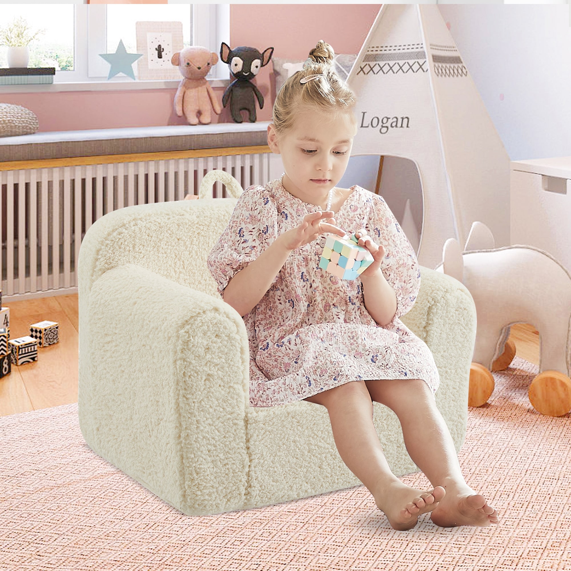 Kids Armchair Toddler Couch Baby Sofa Chair with Sherpa Fabric