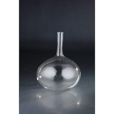 7" Clear Round Hand Blown Glass Decorative Vase
