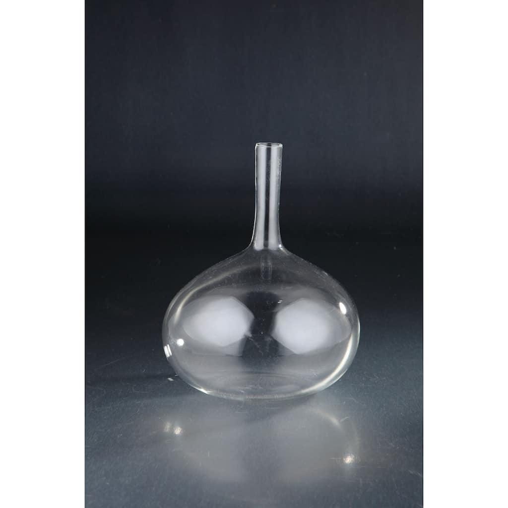7" Clear Round Hand Blown Glass Decorative Vase