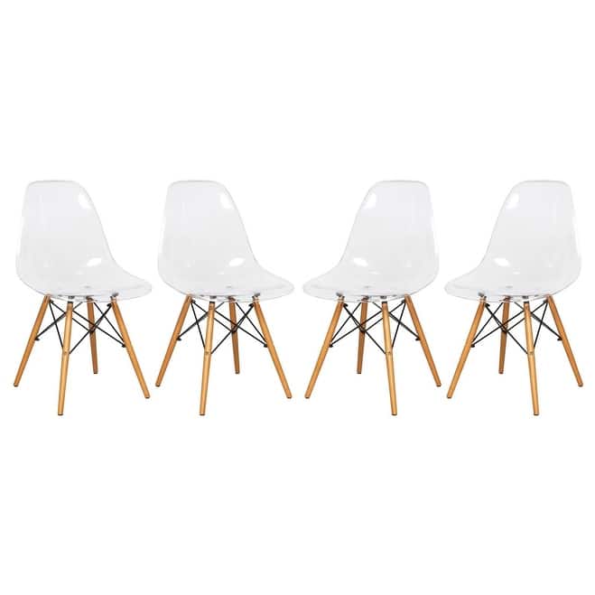 Cresco Acrylic Dining Chair in Solid Beech Wood Legs Banquet Side Chair (Set of 4) for Indoor and Outdoor - 32" Height - Clear