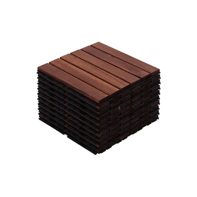 10 PCS Interlocking Deck Tiles Striped Pattern, 12" x 12" Square Acacia Hardwood Outdoor Flooring