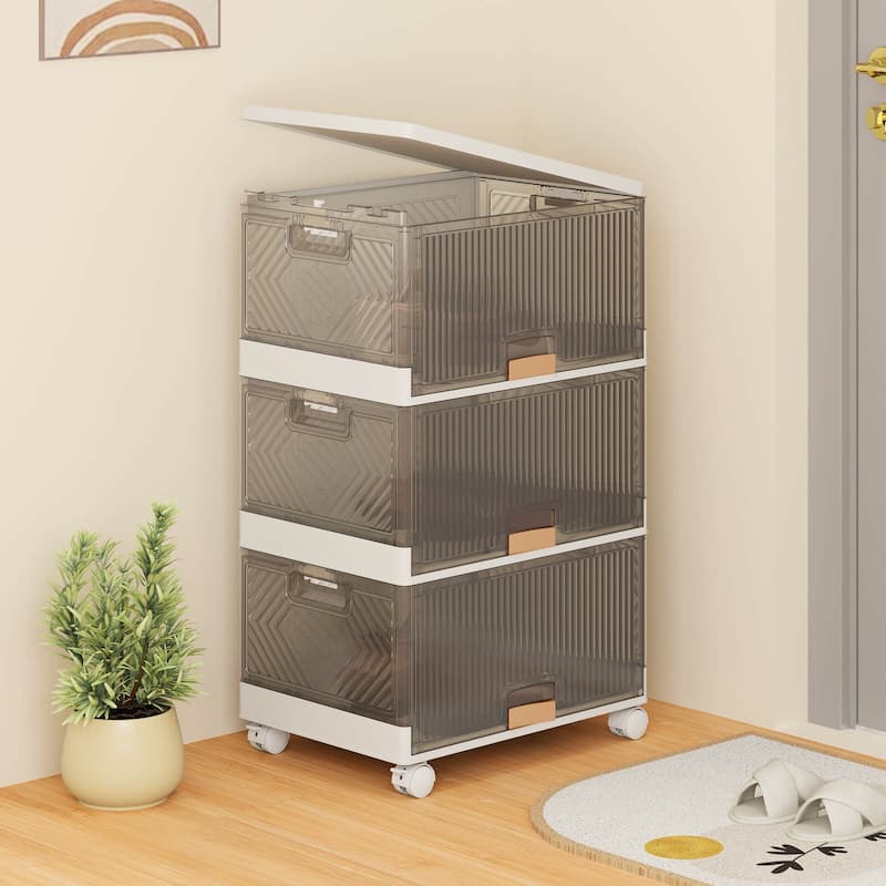 Costway 3-Cube Stackable Storage Bins with Detachable Wheels 13.5Gal - See Details