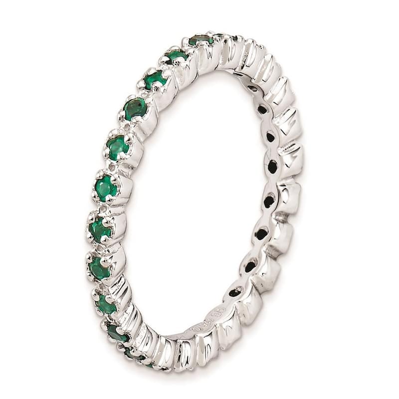 Curata 925 Sterling Silver Polished Prong set Patterned Stackable Expressions Created Emerald Ring