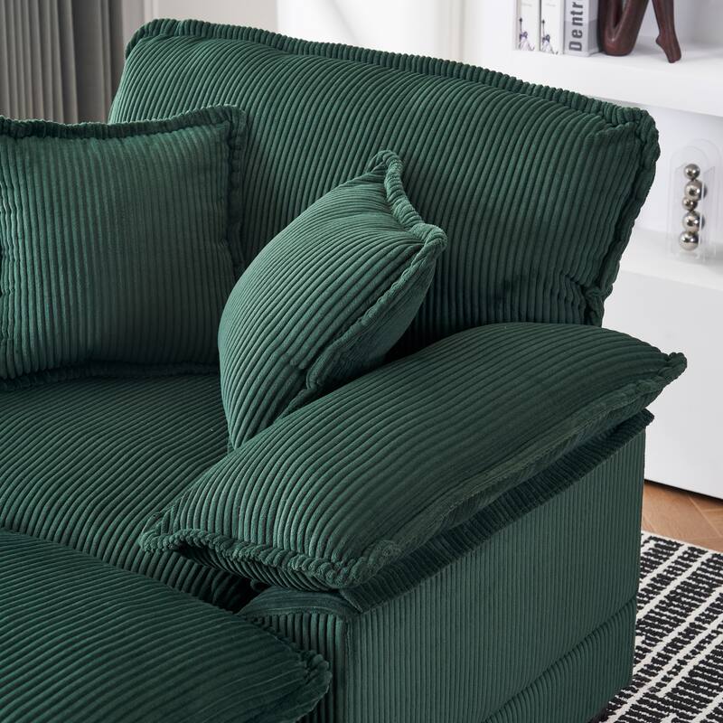 Corduroy Single Sofa Sets with Ottoman and 2 Toss Pillows, Deep Seat Design