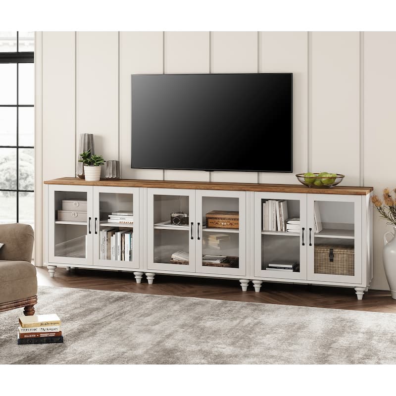 TV Stand with Glass Doors, TV Console Table TV Cabinet - 101 inch - White