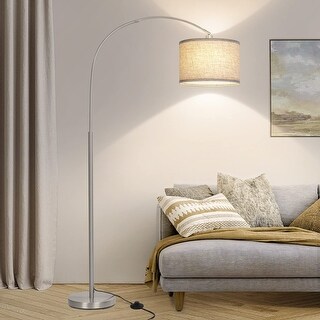 Arc Floor Lamp, Modern Floor Lamp with Adjustable Head,Tall Pole Lamp with On/Off Pedal Switch,Over Couch Arched Tall - Silver
