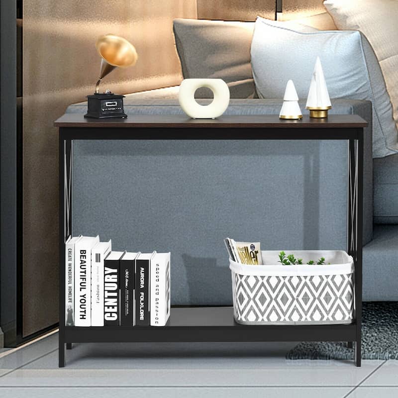 Space-Saving Console Table with Modern X-Shape and Large Shelves Perfect for Entryway or Living Room