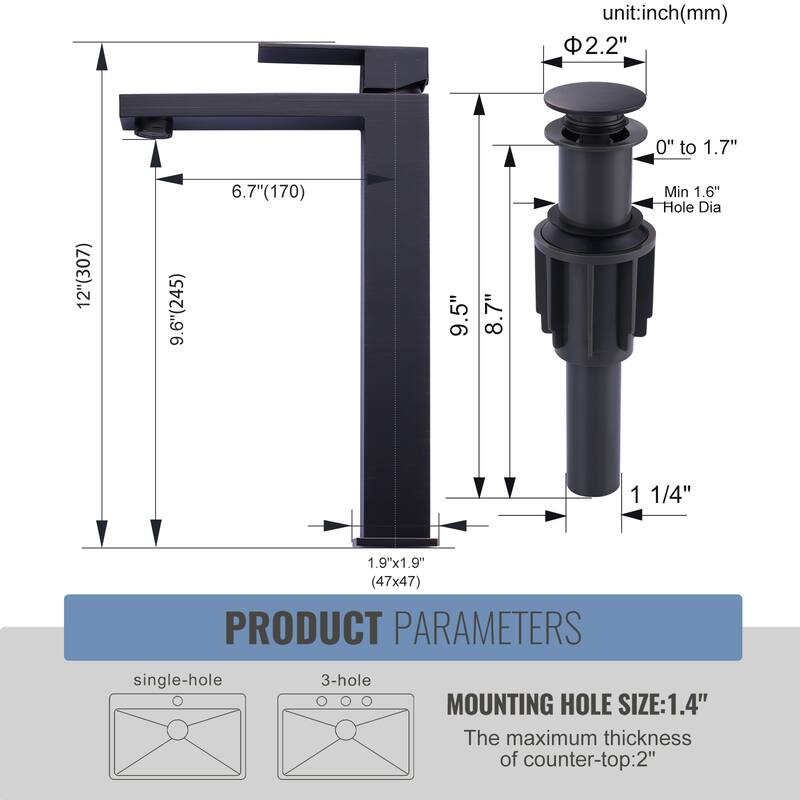 WOWOW Single Handle Single Hole High Arc Bathroom Vessel Faucet