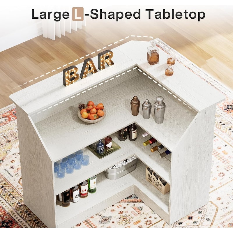 4-Tier Bar Cabinet, L-Shaped Home Bar Table with Stemware Racks