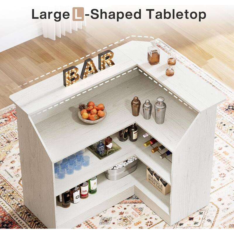 L-Shaped Home Bar Table with Stemware Racks for Home Pub