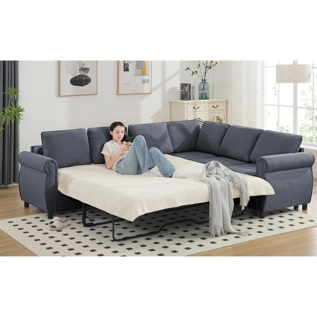 Sleeper Sofa, 2-in-1 Pull-Out Couch Bed for Compact Spaces