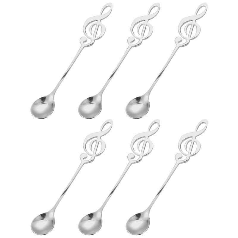 6Pcs 6" Stainless Steel Music Note Spoon Mini Coffee Dessert Spoons