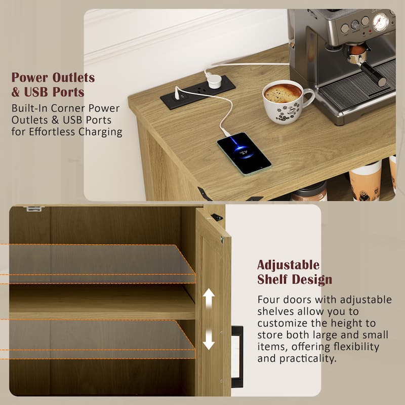 59'' Modern 4-Door Sideboard Buffet with Power Outlets & USB Ports