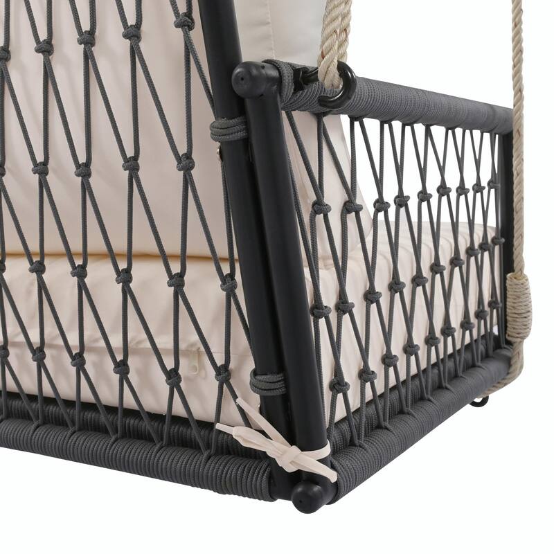 Outdoor Woven Rope Swing Sofa with Soft Cushions