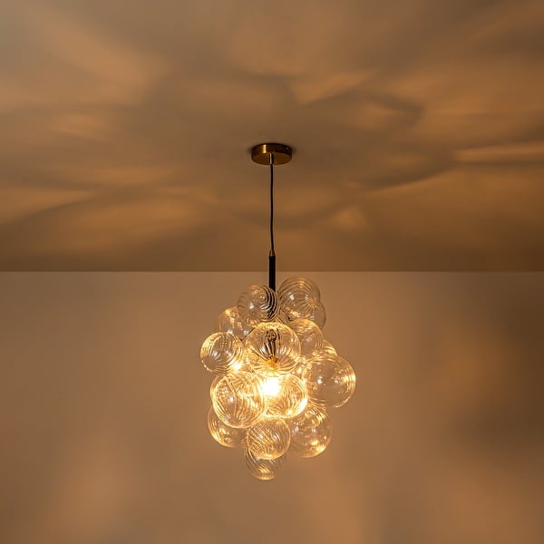 slide 2 of 9, 1-Light Modern Chandelier Cluster Clear Swirled Glass Globe Bubble Light with 1 Bulb Included Black