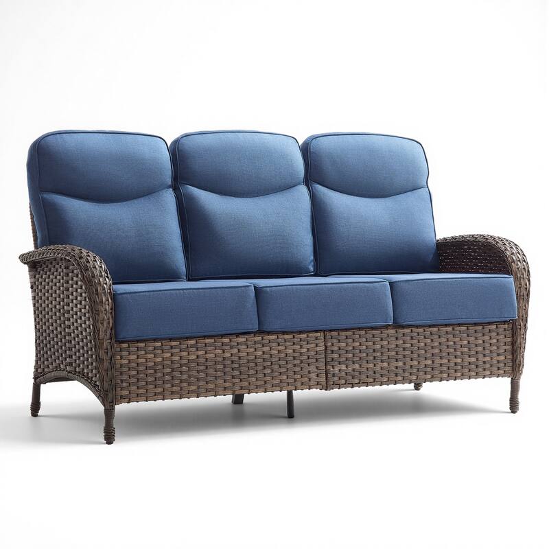 Pocassy Outdoor Wicker Patio Sofa with Anti-slip 6 In Cushions