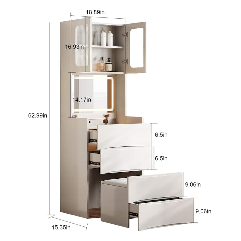 Vanity Table with LED Mirror & Storage Stool