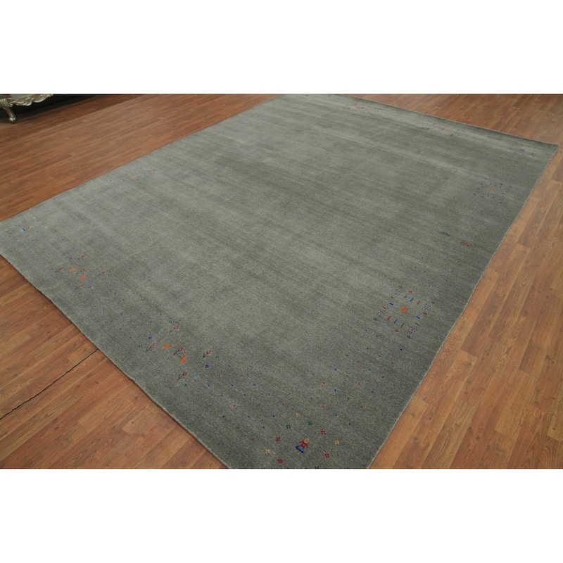 Hand Knotted Oriental 100% Wool Carpet Tribal Tribal Greys & Charcoal Gabbeh Area Rug - 12' 1'' X 9' 1''
