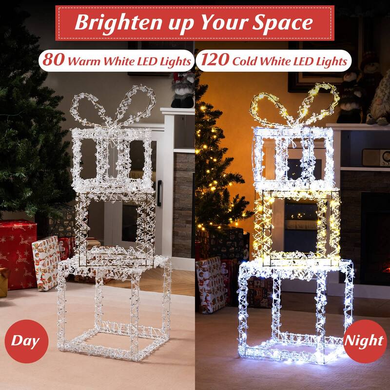 Costway Set of 3 Pre-Lit Christmas Present Box Lights with Warm & Cold - as pic shows - See Details