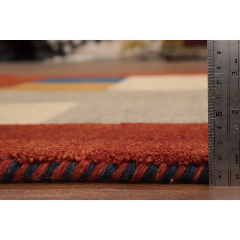 Hand Knotted Oriental 100% Wool Carpet Tribal Geometric Multi-Colored Gabbeh Area Rug - 6' 7'' X 4' 7''