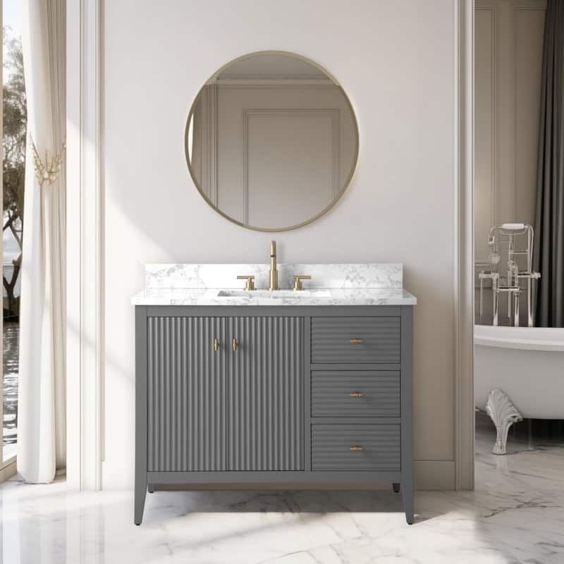 Vanity Art 42" Single Sink Bathroom Vanity Cabinet with Engineered Marble Countertop