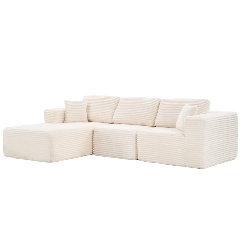 Dovelina Convertible Plush Corduroy Foam-Filled Sleeper Sofa Chaise for Living Room