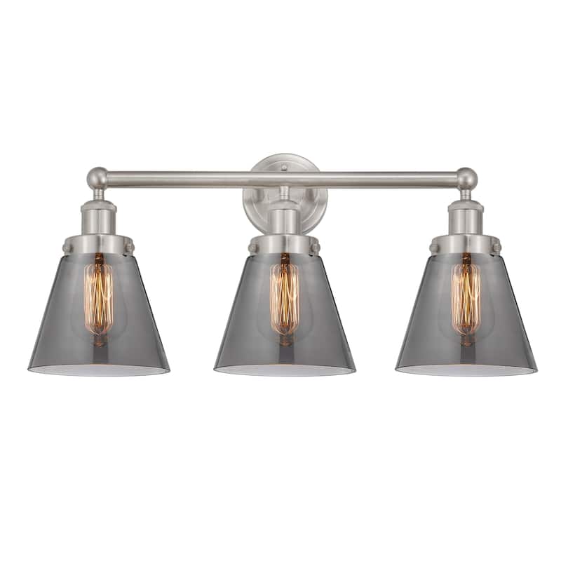 Innovations Lighting 616-3W-10-25 Cone Vanity Cone 3 Light 25" Wide - Brushed Satin Nickel / Plated Smoke