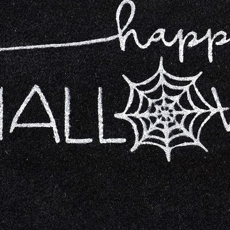 HomeRoots 17" X 29" Black And White Happy Halloween Outdoor Coir Door Mat - 17.00' X '29.00