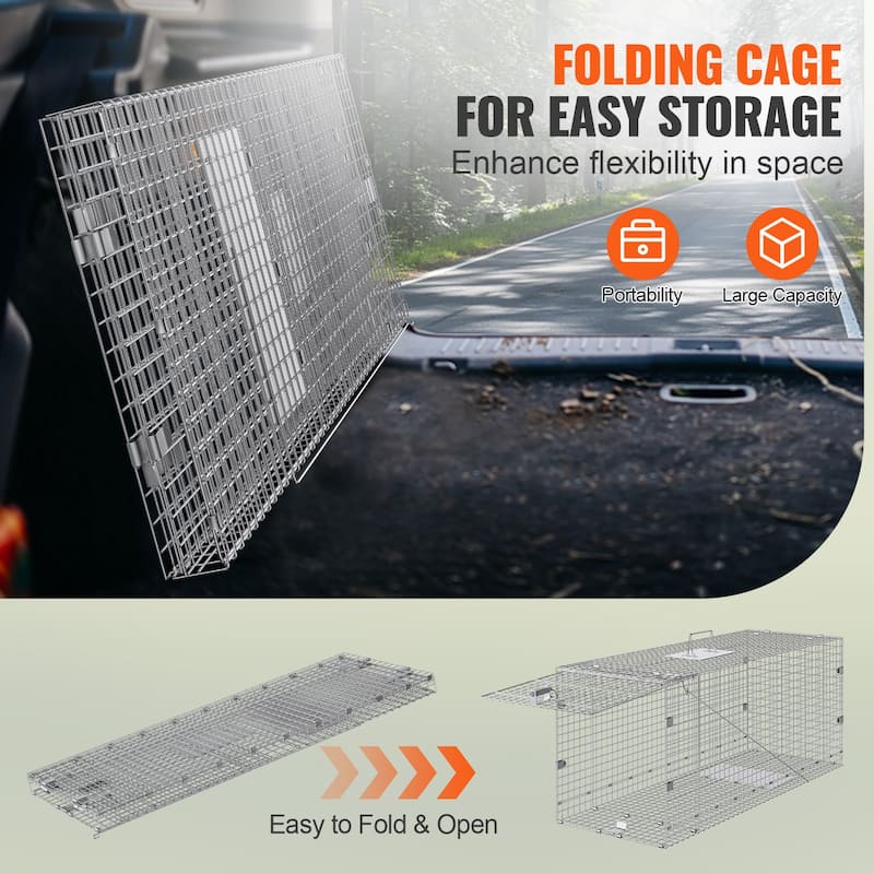 Live Animal Cage Trap with Handle for Stray Dogs, Armadillos, Raccoons, Marmots, Foxes - 42" x 16" x 18"