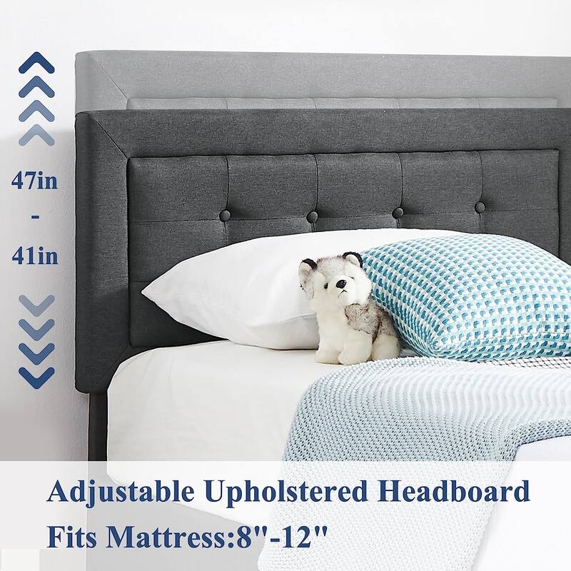 VECELO Tufted Upholstered Kids Bed with Adjustable Headboard,Twin Size Bed Set of 2