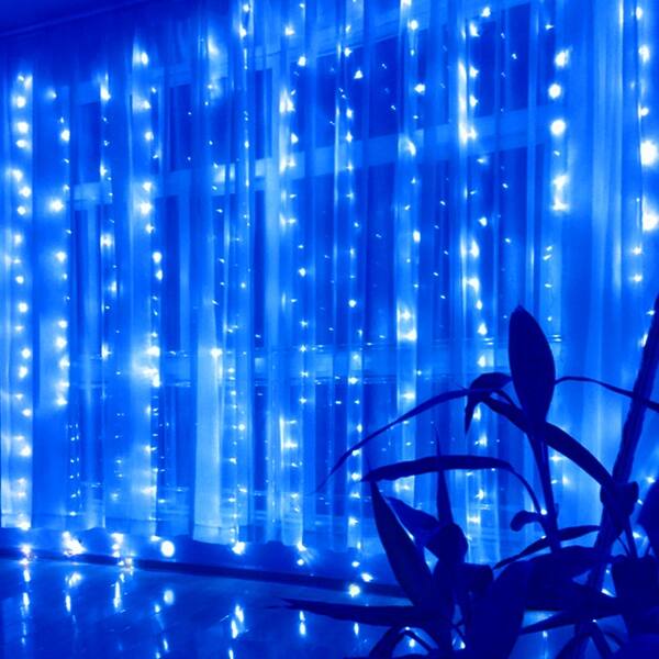3 Leds Christmas Window Curtain String Lights 8 Modes Blue Overstock
