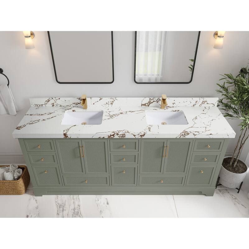 Willow Collections 84 in. W x 22 in. D Alys Double Bowl Sink Bathroom Vanity with Countertop - 2"Viola Brown - Evergreen