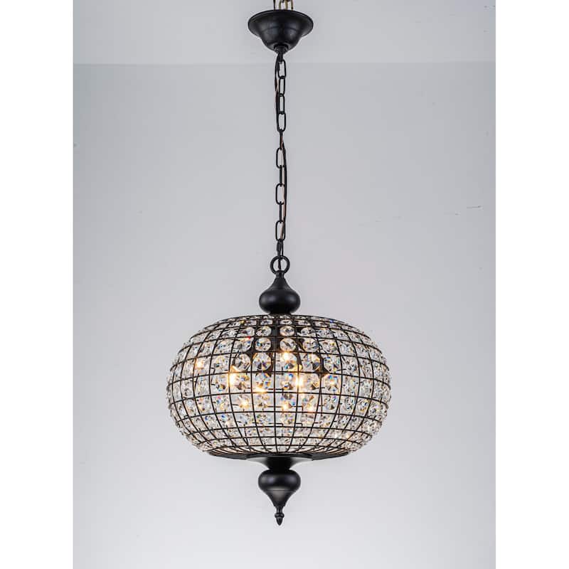 Retro French 4/5-Light Antique Brass Globe Crystal Chandelier for Living/Dining Room - 4-Light W16.5" x H20.5 - Black