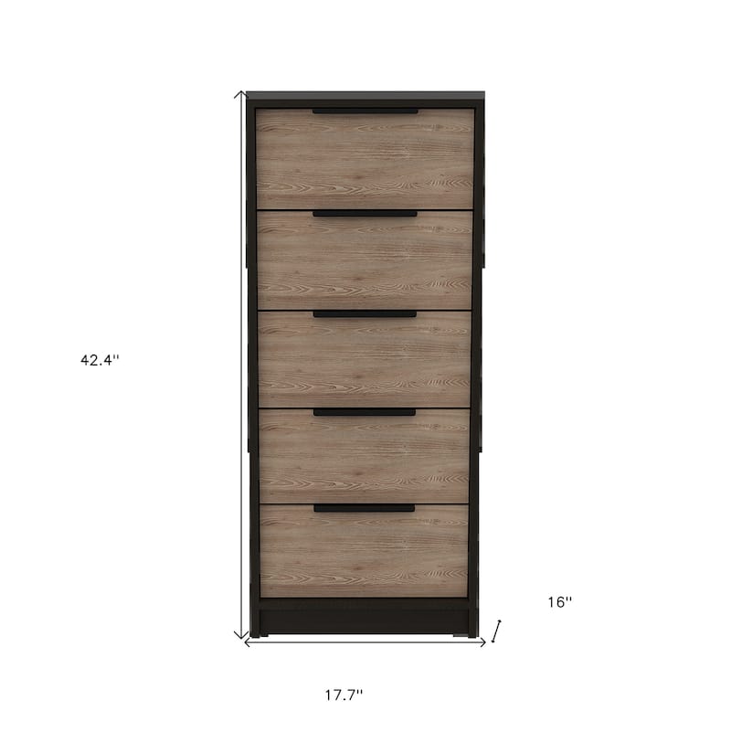 HomeRoots 18" Brown and Black Five Drawer Standard Chest
