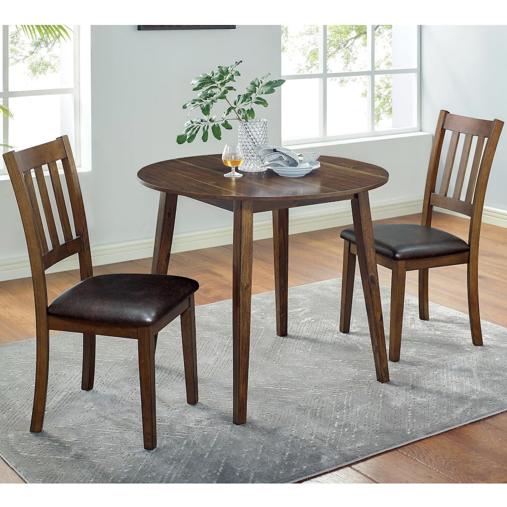 Cozy 3pc Dining Set Round Dining Table And 2x Side Chairs Walnut, Dark Brown Transitional Solid wood Dining Room Furnitu