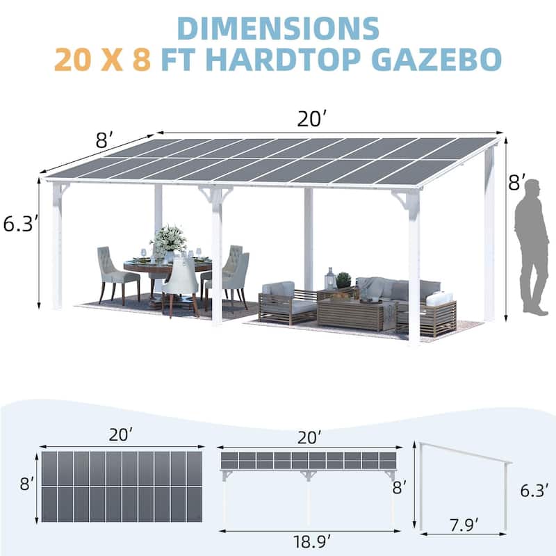 Wall Mounted Gazebos Pergola, Outdoor Lean to Gazebo Awnings-White