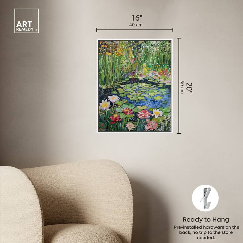Art Remedy Impressionist Pond Framed Impressionism 1 Piece Canvas Wall Art /Monet And Van Gogh Inspired Art