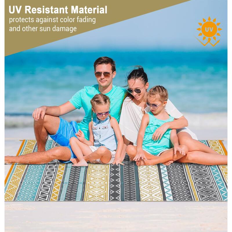 Outdoor Rug Waterproof Patio Rug Mat Geometric Rug Plastic Straw Outside Rug for RV Camping Picnic Reversible Rug