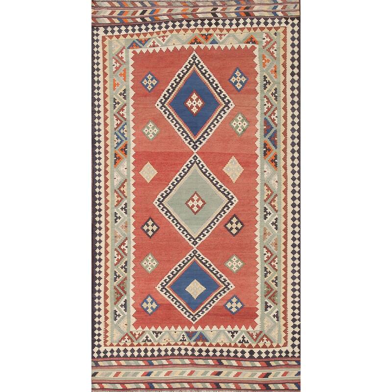 Kilim Qashqai Vegetable Dye Persian Antique Rug Flatweave Wool Carpet - 5'0"x 9'11"