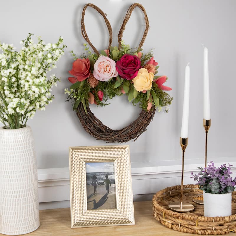 Wooden Floral Easter Bunny Ears Twig Wreath - 15"