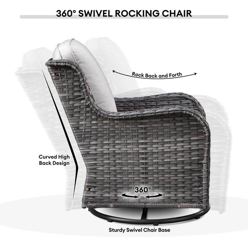 OVIOS 9-piece Patio Wicker Swivel Chair Set With 30" Fire Pit