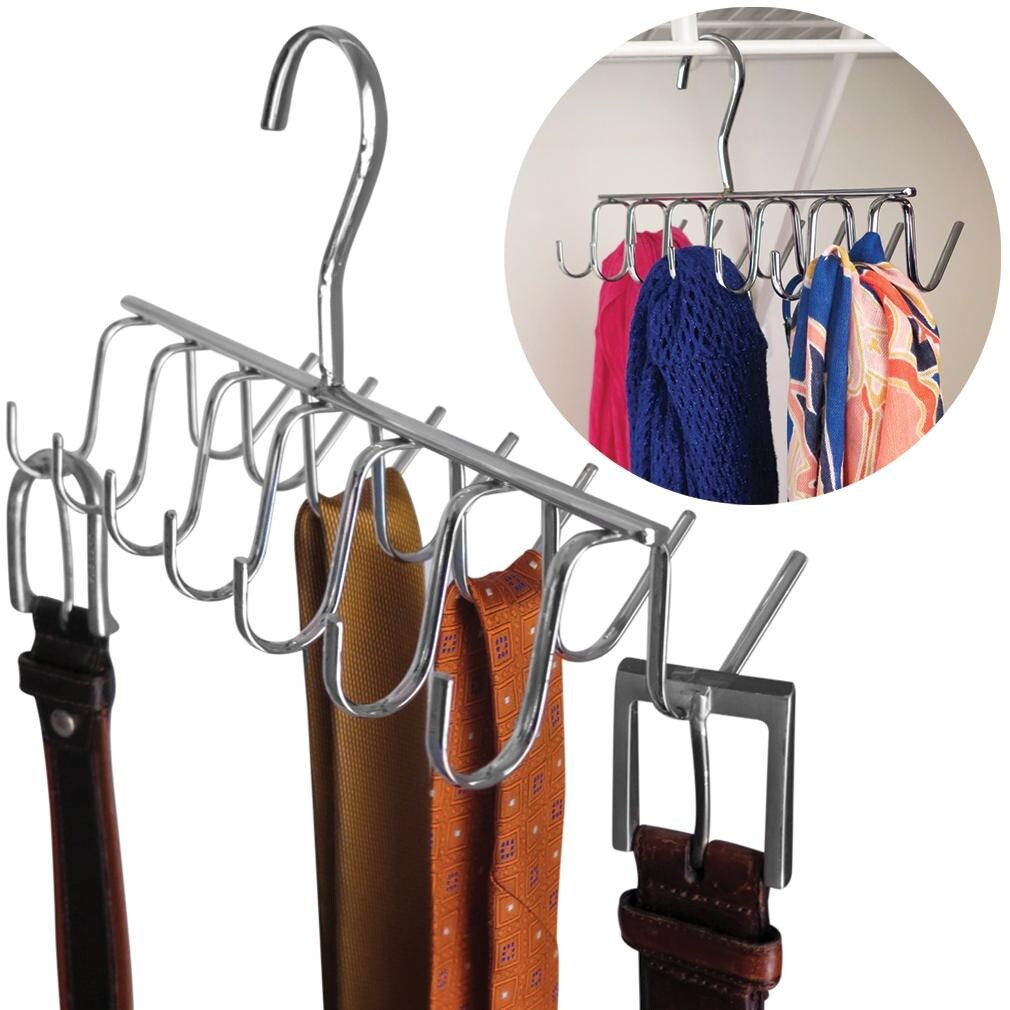Shop Evelots Tie Belt Scarf Jewelry Rack Hanger Closet Organizer Chrome 14 Hooks Overstock 16395643 Chrome