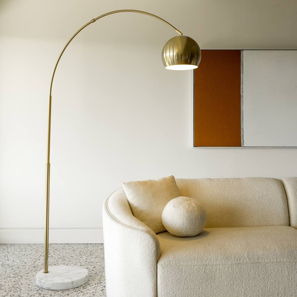 Brightech Olivia 75 in. Industrial Adjustable LED Arc Floor Lamp with Brass Metal Bowl Shade