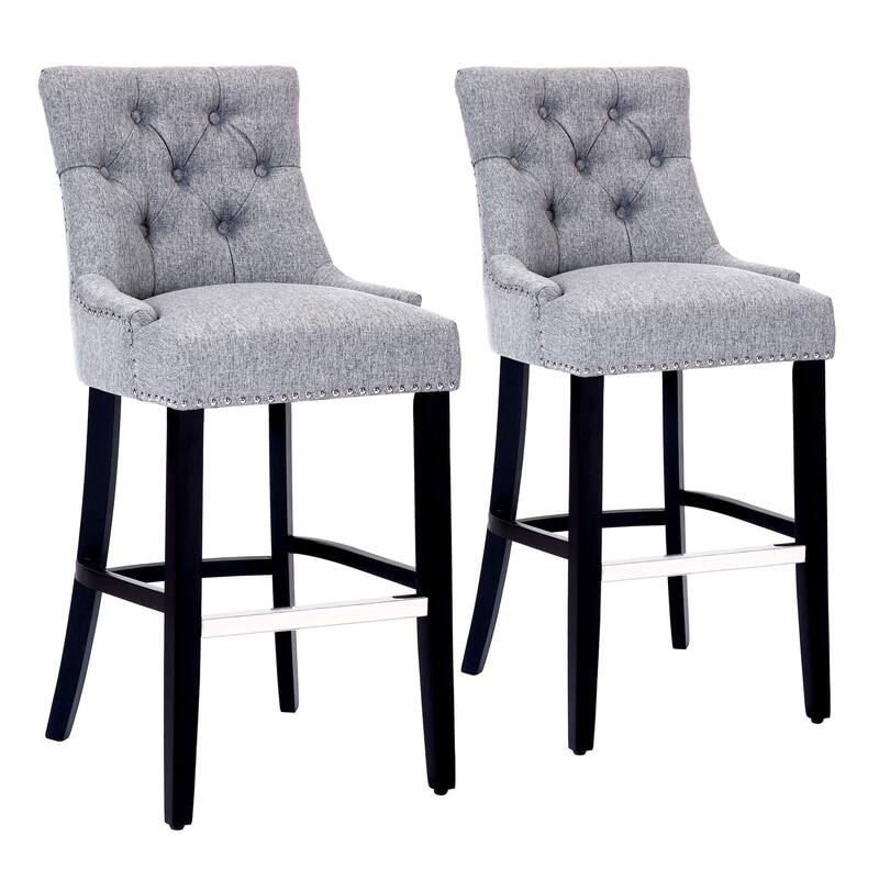 Carter 29" Linen Fabric Tufted Upholstered Bar Stool (Set of 2) - N/A