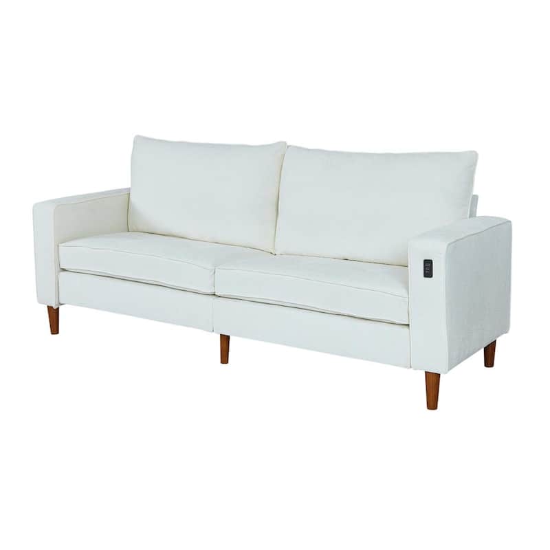 White Modern Loveseat Sofa with Button Tufted Back Premium Upholstery and Built-In USB Port