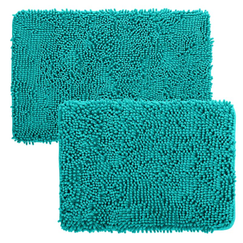 Bathroom Rugs - 2-Piece Memory Foam Bathroom Set with Chenille Shag Top and Non-Slip Base by Windsor Home
