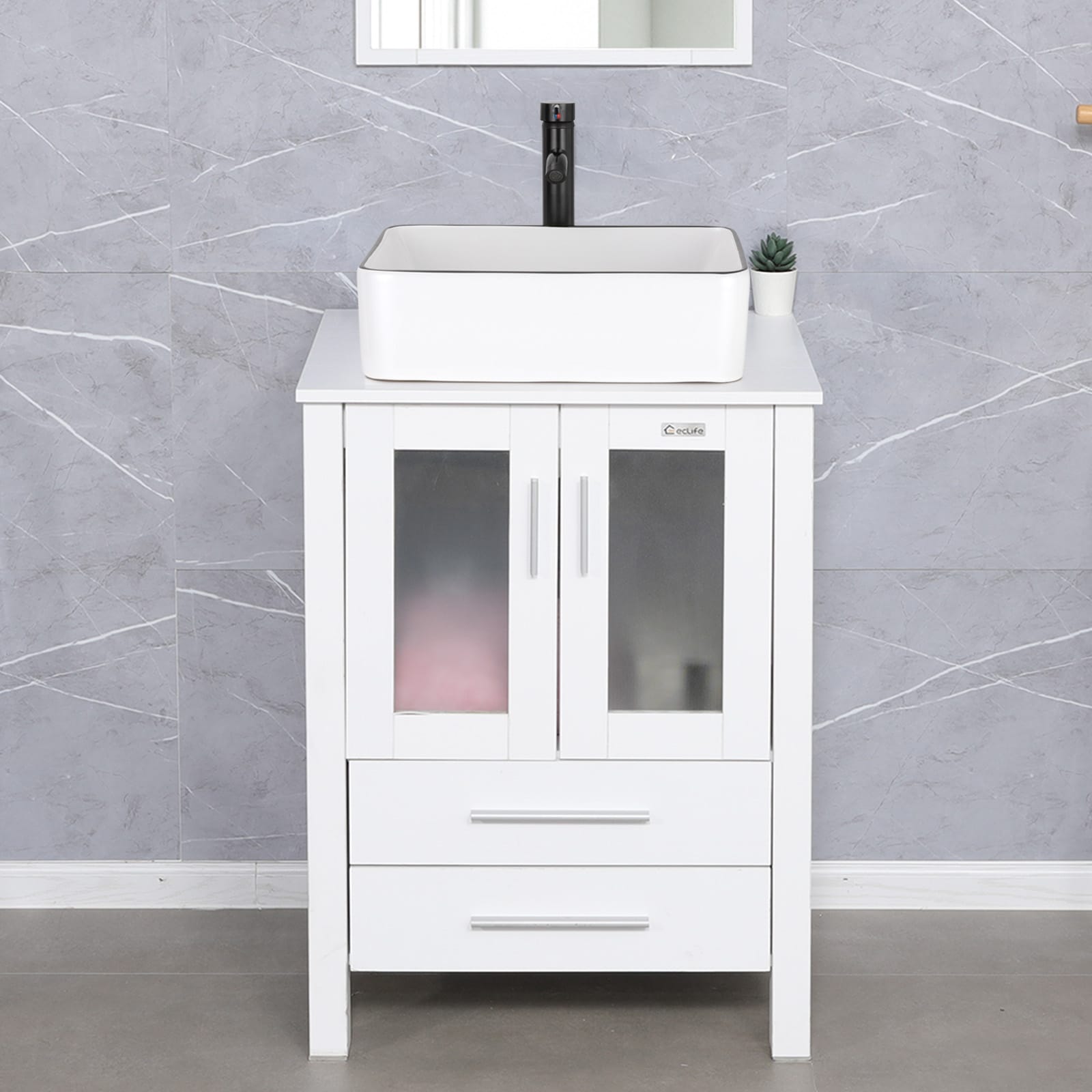 Eclife 24" White Bathroom Vanity Set with Sink & Faucet Modern Freestanding Cabinet