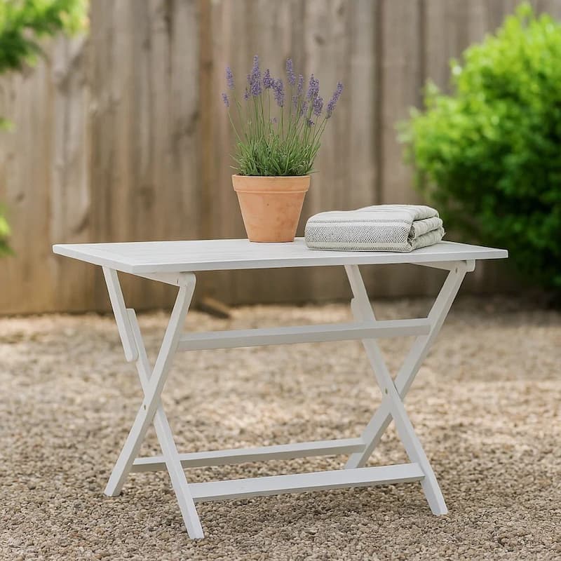 Cami Outdoor Foldable Dining Table, Rectangular 44 Inch, White Wood