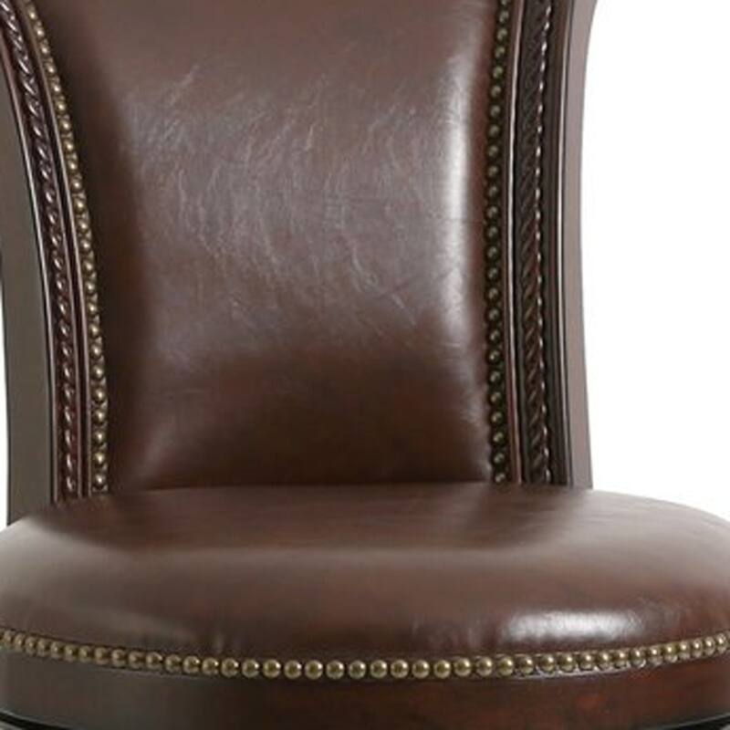Contemporary Round Counter Height Swivel Bar Stool with Full Back and Faux Leather Upholstery