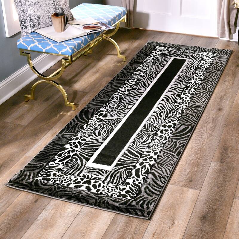 Orelsi Black/Grey Polyester Area Rug - 2'8'' X 11'10''